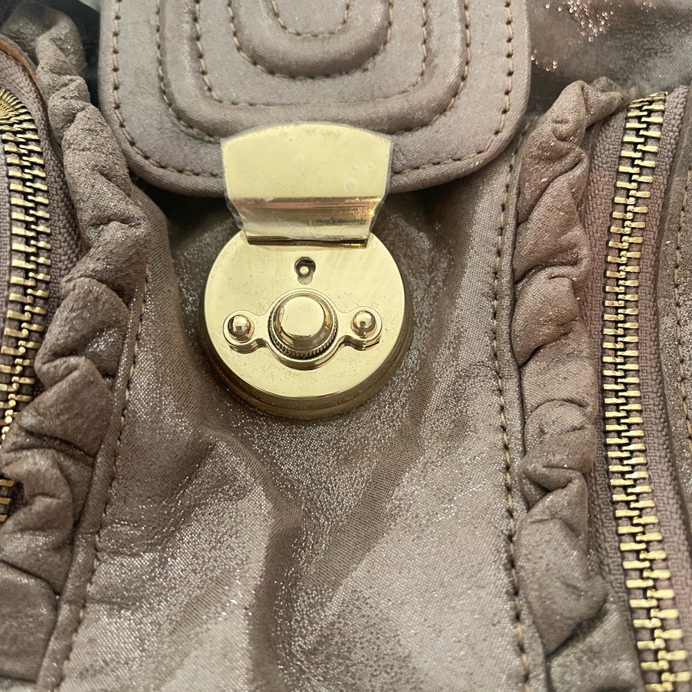 NWT Treesje Metallic Taupe Gray Leather Handbag - Picture 3 of 5